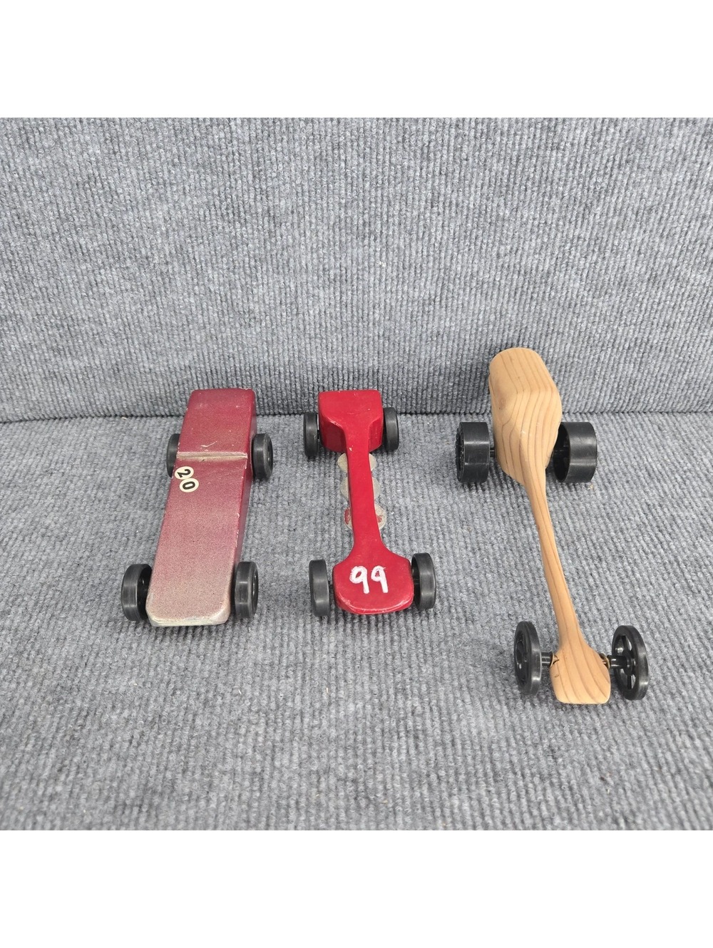Handmade Pine Derby Scout Soap Box Cars Lot of 3 Wooden Racing Cars Used